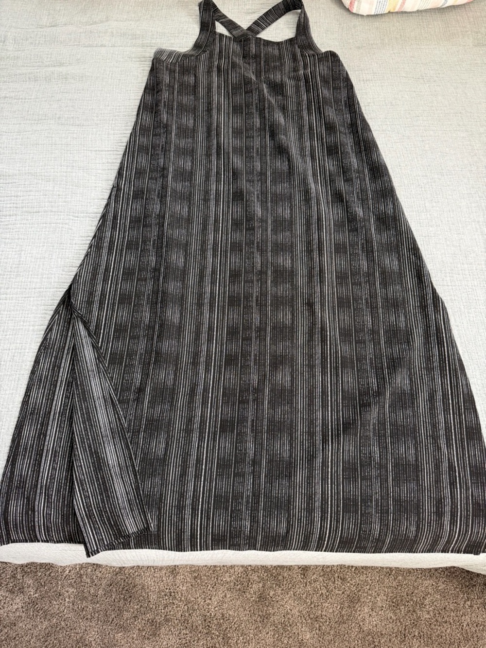 Athleta Black and White Striped Maxi Dress with Cross-Back Straps